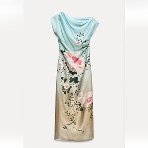 Zara Pastel Blue and Pink Floral Maxi Dress